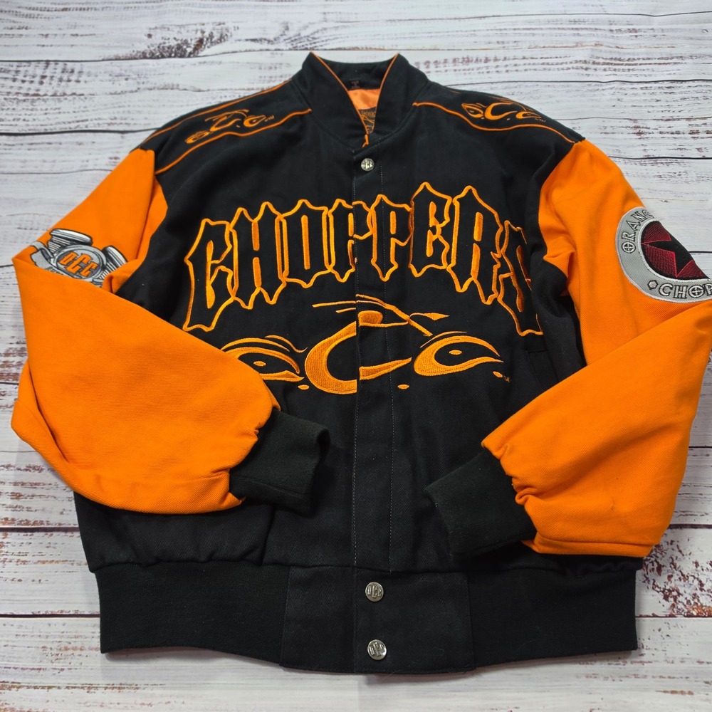 Orange County Choppers Bomber Jacket Medium Black Orange Embroidered Logo